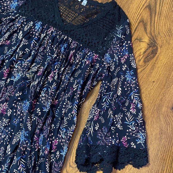 🌷 Dex 🌷 Floral Crochet Lace Flare Sleeve  Babydoll Dress Vintage 90s - Picture 4 of 9